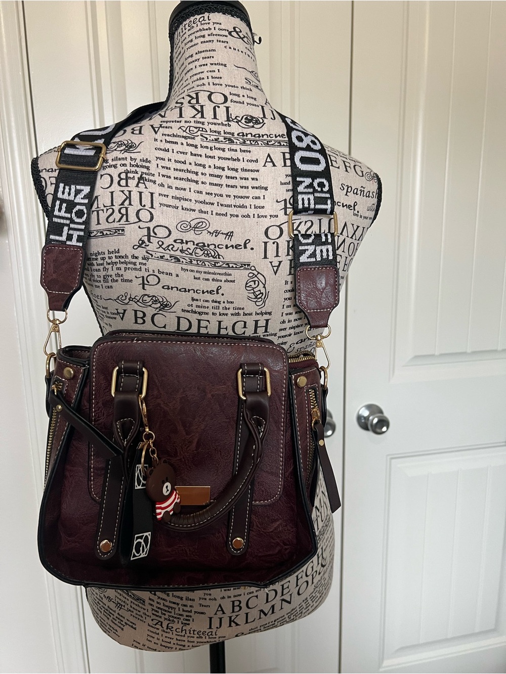 Maroon Leather small Satchel with Contrast Strap